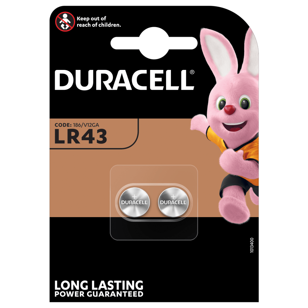 Pilas alcalinas especiales Duracell de botón LR43 de 1,5 V paquete de2 piezas