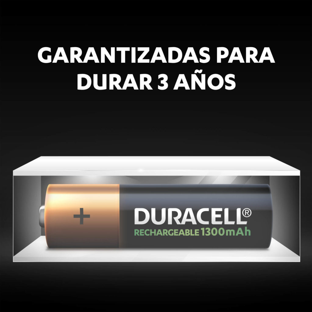 Las pilas Duracell Recargables AA 1300mAh sin usar, frescas y alimentadas por hasta 3 años