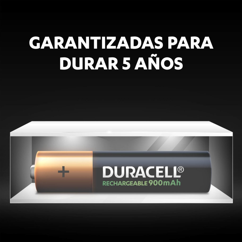 Las pilas Duracell Recargables AAA 900mAh están garantizadas para durar 5 años cuando no están en uso